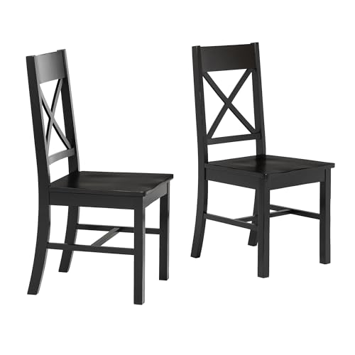 Walker Edison Modern Farmhouse Wood X-Back Armless Dining Chairs Kitchen, Set of 2, Black - WoodArtSupply