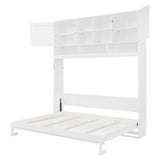 Ball & Cast Hideaway Bed Queen Size Murphy Bed with Ample Storage,Space-Saving Wall-Mounted Design Cabinets Bedframe w/Chevron Stripes,Hydraulic Lift System,for Apartment,White Ball & Cast