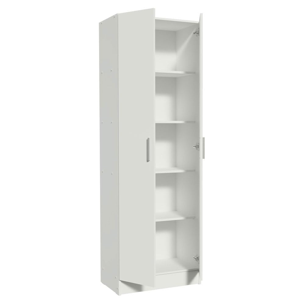 Madesa Pantry Storage Cabinet Armoire Closet with 2 Doors and 5 Utility Shelves 23" L Inch Wooden Organization Unit for Bedroom, Office, Laundry Room, Kitchen, and Garage (White) Madesa