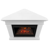 BOWERY HILL Traditional Corner Electric Fireplace Mantel Heater with Remote Control, Adjustable Led Flame 1500W in White BOWERY HILL