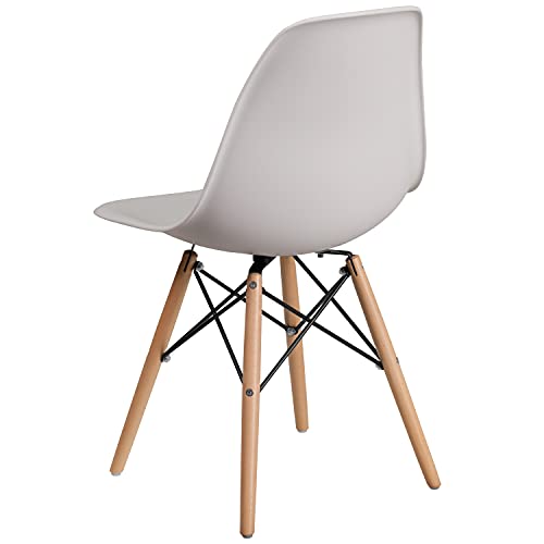 Flash Furniture Elon Series Plastic Modern Dining Chairs with Wooden Legs, Mid-Century Side Chairs for Dining Rooms and Offices, Set of 2, White Flash Furniture