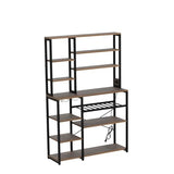 YITAHOME Rustic Brown Kitchen Microwave Stand and Bakers Rack with Power Outlet - 39 Inch Freestanding Coffee Bar with Wine Storage and Cup Holder YITAHOME