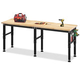 96'' Adjustable Workbench, 2500 LBS Load Capacity Heavy Duty Workstation with Power Outlets & Pegboard, Rubber Wood Top Worktable for Garage, Office,Workshop, Commercial Antifir