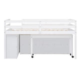 Ball & Cast Twin Size Loft Bed with Retractable Writing Desk & 4 Drawers,Wooden Bedframe W/Lateral Portable Desk & Shelves,Space Saving,Easy Assembly,Study Room Bedroom Set for Boy Girl Keens,White Ball & Cast
