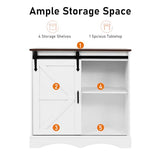 HOMFAMILIA 31.5" H Farmhouse Coffee Bar Cabinet w/Storage, White Kitchen Sideboard Buffet Cabinet with Sliding Barn Door, Rustic Accent Console with Adjustable Shelves, for Kitchen, Living Room HOMFAMILIA