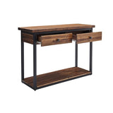 Claremont 43-Inch Solid Wood Console Table with Drawers and Lower Shelf – Rustic Industrial Entryway, Sofa, or TV Table with Acacia Wood Top and Black Metal Frame by Alaterre Furniture (Dark Brown) Alaterre Furniture
