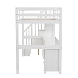 Harper & Bright Designs Twin Size Loft Bed with Stairs and Desks, Wood Loft Bed Frame with Storage Drawers, White Harper & Bright Designs