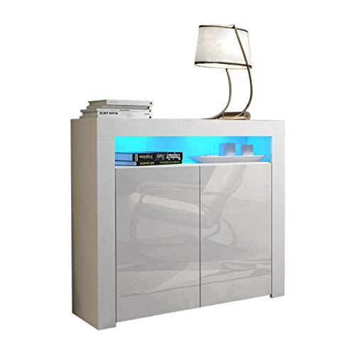 Milano 42" Modern Sideboard with High Gloss Doors and 16-Colour LED Lights in Walnut/Black MEBLE FURNITURE & RUGS