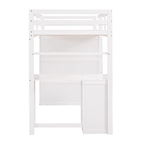 Harper & Bright Designs Twin Loft Bed with Desk and Wardrobe, Solid Wood Loft Bed Frame with Storage Drawers, for Kids Teens Adults (Twin Size, White) Harper & Bright Designs