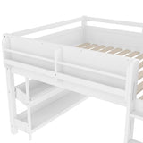 Bellemave Full Loft Bed with Storage Boxes and Bookshelves, Solid Wood Kids Loft Bed with Desk and Blackboard, Low Loft Beds Frame for Kids, Girls, Boys, Childlike Design, White Bellemave