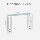 HomVent Silver Glass Console Table Narrow Sofa Table with Tempered Glass Top and Stainless Steel Legs for Entryway, Living Room (Silver) HomVent