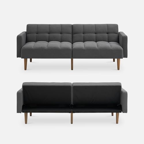 mopio Aaron Couch, Small Sofa, Futon, Sofa Bed, Sleeper Sofa, Loveseat, Mid Century Modern Futon Couch, Sofa Cama, Couches for Living Room, Bedroom (Dark Gray, Fabric) mopio