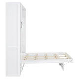 Merax Full Size Murphy Bed Wall Bed with Shelves, Drawers and LED Lights,White Merax