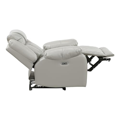 Lexicon Power Recliner Chair, Faux Leather Upholstered Home Theater Seating with LED Lighting, USB Charging Ports, Single Wall Hugger Reclining Chair for Living Room/Bedroom Easy Assembly, Gray Lexicon