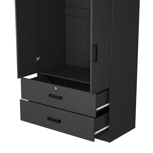 Woodpeckers Furniture And Mattress 2-Door Closet with 2-Drawers (Black) Woodpeckers Furniture And Mattress