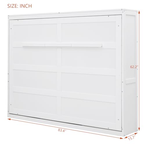 SOFTSEA Full Size Horizontal Murphy Bed, can be Folded into a Cabinet, Space-Saving Hidden Cabinet Murphy Bed for Guest Room, Bedroom, Home Office, White SOFTSEA