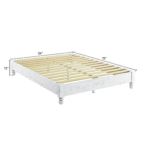 Rustic White Washed King Platform Bed Frame by MUSEHOMEINC – No Boxspring Needed, Timeless Design MUSEHOMEINC