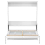 PVWIIK Murphy Multifunctional Bed Frame with Storage Shelf & Support Plate for Adult,Girls,Boys,Queen Size Murphy Bed,Wood Hidden Wall Bed Space-Saving Cabinet,White PVWIIK