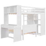 Harper & Bright Designs Twin Over Twin Bunk Bed with Desk, Drawers and Wardrobe, Wooden Loft with Stand-Alone Bed and Shelves for Kids Teens, White Harper & Bright Designs