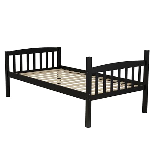 Linon Howell Black Solid Wooden Twin Over Twin Bunk Bed with Ladder Linon