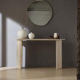 55.12" Marble Console Table Curved Narrow Entryway Table for Living Room Industrial Hallway, Entrance, Office, Corridor, Long Foyer, Corridor, Modern Faulx Marble Travertine Pattern Sofa Couch Table SCANORDIC