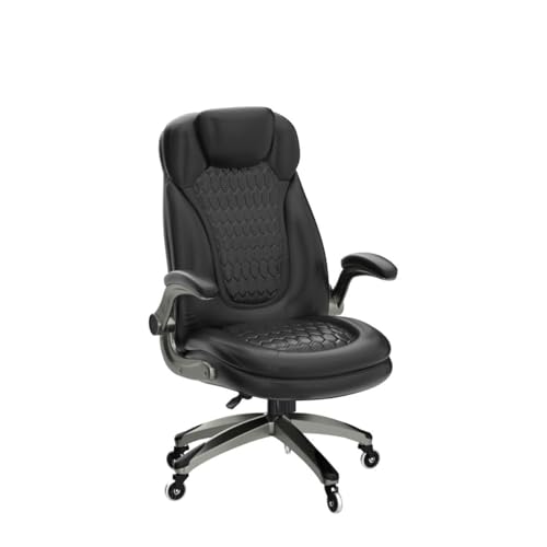 Executive Office Chair-Ergonomic Computer Desk Chair, High Back Leather Chair with Padded Flip-up Arms, Swivel Home Office Chair Upgraded Caster-Black COLAMY