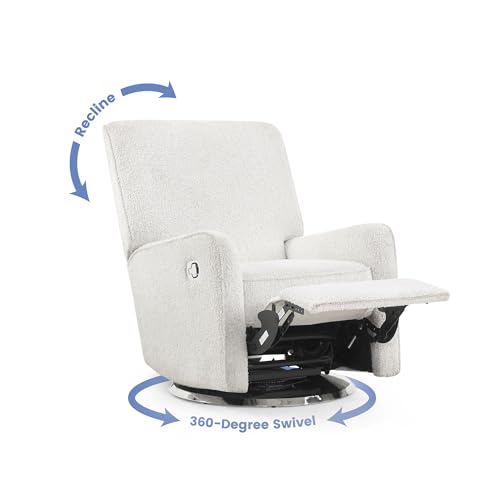 Delta Children Nest Nursery Swivel Recliner - Fabric is GREENGUARD Gold Certified and Oeko-TEX Standard 100 - Upholstered in a Unique Chenille Yarn for Blanket Like Softness, Oyster