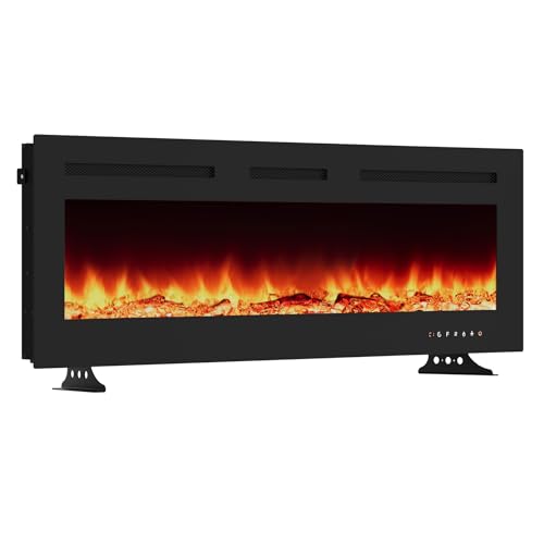 Garvee 50Inch Electric Fireplace Inserts - Ultra Narrow Frame Wall Mounted Fireplaces with 3 Heating Modes, 12 Flame Colors, Remote Control/Timer, Low Noise Garvee