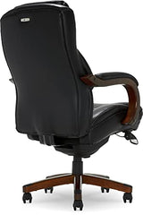 La-Z-Boy Delano Big & Tall Executive Office Chair, High Back Ergonomic Lumbar Support, Bonded Leather, Black with Mahogany Wood Finish La-Z-Boy