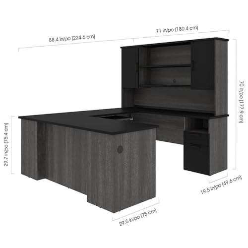 Atlin Designs Transitional Wood U Shaped Computer Desk in Black/Bark Gray Atlin Designs