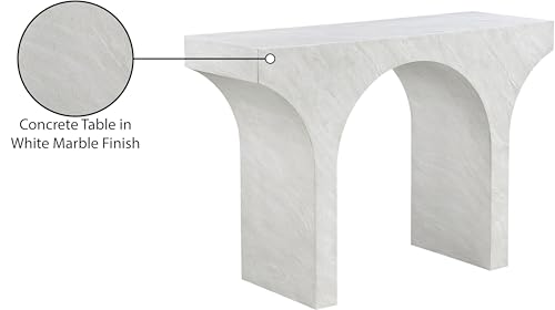 Meridian Furniture 99073White-T Pomezia Collection Art Deco Wood Frame Console Table in White Marble Finish, 45.5" W x 16" D x 31.5" H, White Meridian Furniture