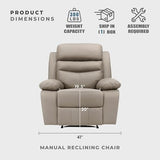 Lexicon 41" W Manual Reclining Chair, Top Grain Leather Match Recliner, Home Theater Seating, Wall Hugger Recliner, Manual Reclining Sofa Chair for Living Room/Office/Apartment, Latte
