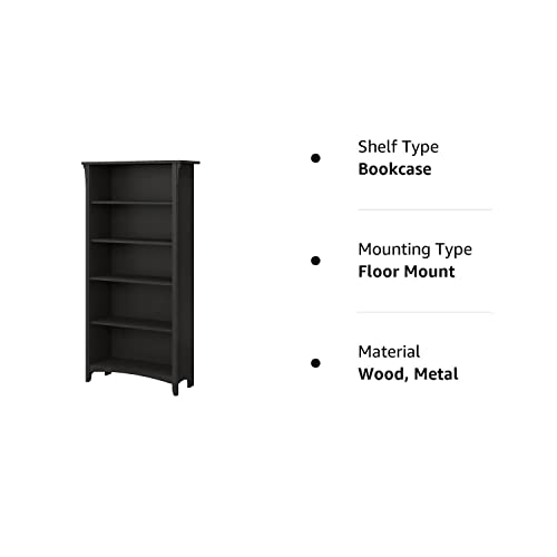 Bush Furniture Salinas Tall 5-Shelf Bookcase in Vintage Black - Modern Farmhouse Style for Home and Office - WoodArtSupply