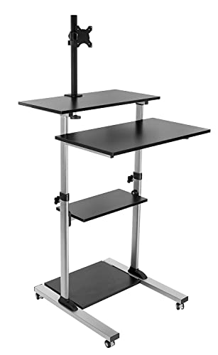 Mount-It! Mobile Computer Cart with Monitor Mount for Screen up to 32", Portable Desk on Wheels, Rolling Laptop Stand Teachers, Office, Classroom, Rise up to 53", Projector, Podium, Keyboard Tray Mount-It!