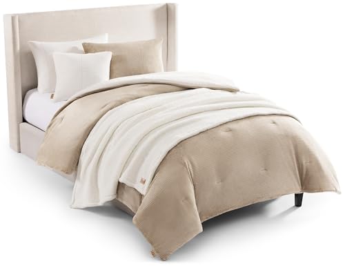UGG Remina Twin Comforter Set 4 Piece Bed in a Bag with Throw Blanket, Decorative Pillow Sham and Reversible Comforter Hypoallergenic Washable College Dorm Bedding, Twin XL, Brown Birch UGG