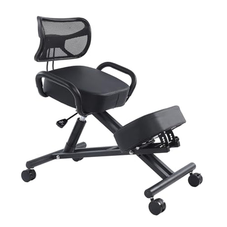 Ejoyous Kneeling Chair, Pneumatic Posture Correcting Knee Stool with Cushion Height Adjustable Rolling Orthopaedic Desk Stool for Banking Meeting Room Office Home Reception Ejoyous