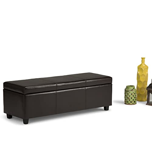 SIMPLIHOME Avalon 48 Inch Wide Contemporary Rectangle Storage Ottoman Bench in Tanners Brown Vegan Faux Leather, For the Living Room, Entryway and Family Room - WoodArtSupply