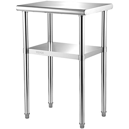 VEVOR Stainless Steel Prep Table, 24 x 18 x 36 Inch, 600lbs Load Capacity Heavy Duty Metal Worktable with Adjustable Undershelf & Feet, Commercial Workstation for Kitchen Restaurant Garage Ba - WoodArtSupply