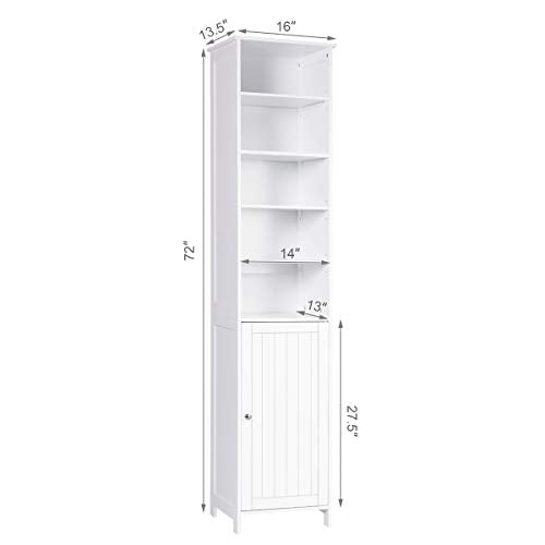 Tangkula Tall Bathroom Storage Cabinet, 72 Inch Bathroom Free Standing Tower Cabinet with Adjustable Shelves & Cupboard with Door, Space Saving Floor - WoodArtSupply