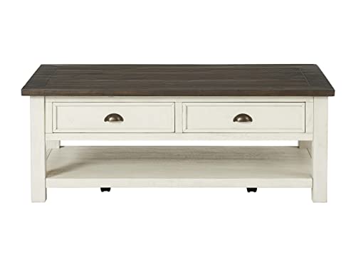 Martin Svensson Home Coffee Table Solid Wood, Cream White with Brown Top