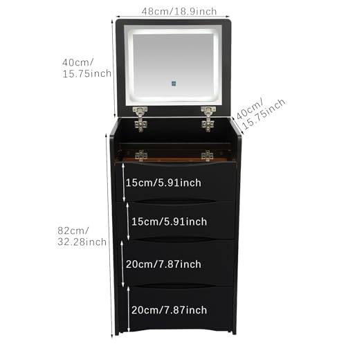 ILWorkTLs Compact Vanity Desk with Mirror and Lights,Makeup Vanity Table with with Hidden Stool and Drawers,3-in-1 Dressing Table for Small Space,Bedroom,Black ILWorkTLs