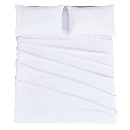 Mejoroom Full Size Sheet Sets - Hotel Luxury 1800 White Sheet - 16 Inch Deep Pocket Bed Sheets, Soft, Breathable, Wrinkle, Fade & Stain Resistant - 4 Piece (Full, White) Mejoroom