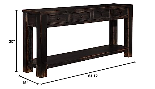 Signature Design by Ashley Gavelston Rustic Sofa Table with 4 Drawers and Lower Shelf, Weathered Black - WoodArtSupply