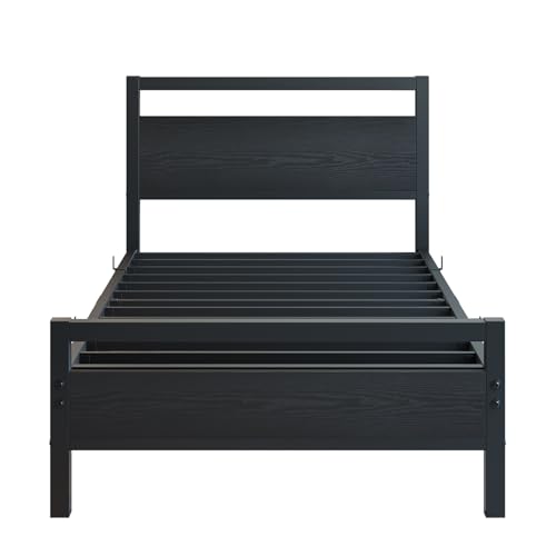 BOFENG Twin Bed Frame with Wood Headboard,Metal Single Platform Bed Frame Twin Size No Box Spring Needed,Heavy Duty Metal Slats Support,Noise Free,Single Bed Base,Easy Assembly,Black BOFENG