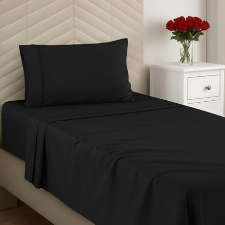 Utopia Bedding Twin Size 3 Piece Sheet Set - Brushed Microfiber - Soft Bed Sheets for Twin Size Bed Set - Includes 1 Fitted, 1 Flat, & 1 Pillow Case - Deep Pocket (Black) Utopia Bedding