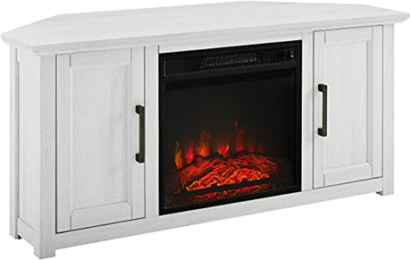 Crosley Furniture Camden Corner Fireplace TV Stand for 50+ inch TVs, Entertainment Center with Storage Shelves, Whitewash Crosley Furniture
