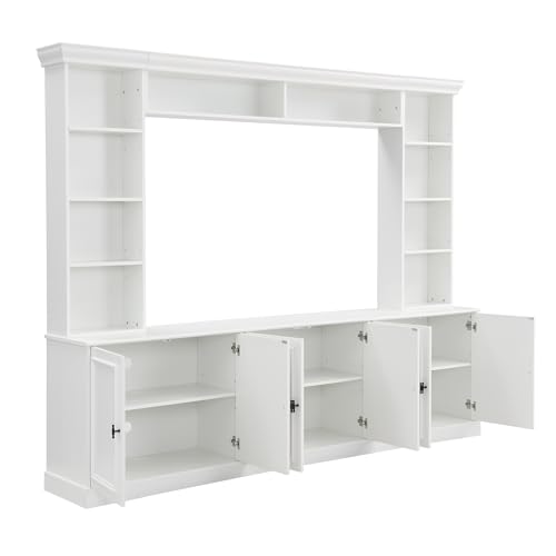 Merax 97.4" TV Stands for Living Room,Large Wall Unit Entertainment Center with Bookshelf for TVs Up to 70",Mid-Century Media Console with Bridge,TV Stand for Bedroom with Storage Shelf,White Merax