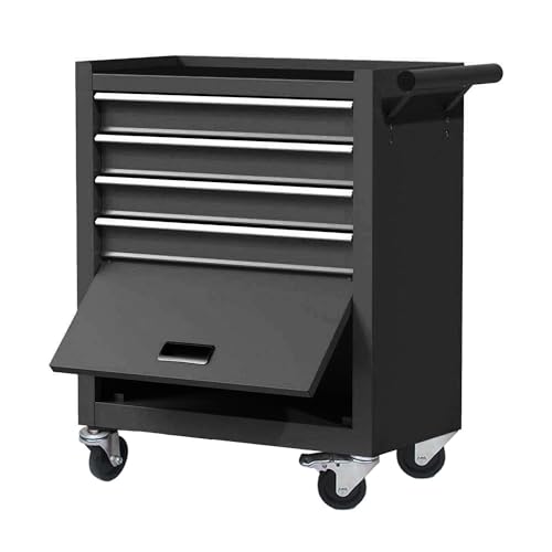 SumKea 4-Drawer Rolling Tool Chest, 24.26" Cabinet with 4 Wheels Tool Chest with Drawers, Suitable for Garages, Warehouses, Workshops, Repair Shops, Black - WoodArtSupply