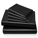 Horbaunal 4 Piece Satin Sheet Set Twin Size Luxury Silky & Soft Black Satin Twin Bed Sheet Set with 16" Deep Pocket, 1 Fitted Sheet, 1 Flat Sheet, 2 Pillowcases Horbaunal