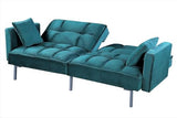Container Furniture Direct Regal 75.6" Velvet Convertible Sofa Bed - Mid-Century Sleeper Couch w/Tufted Design & Metal Legs - Pull-Out Futon for Guests/Home (75.6" W x 34.6" D x 32" H), Blue Container Furniture Direct